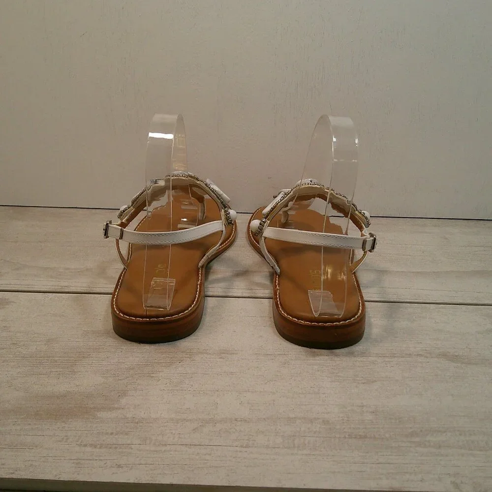 Chico's T-Strap White with Gray Beaded T-Strap Boho Sandals Size 8M - Picture 3 of 9